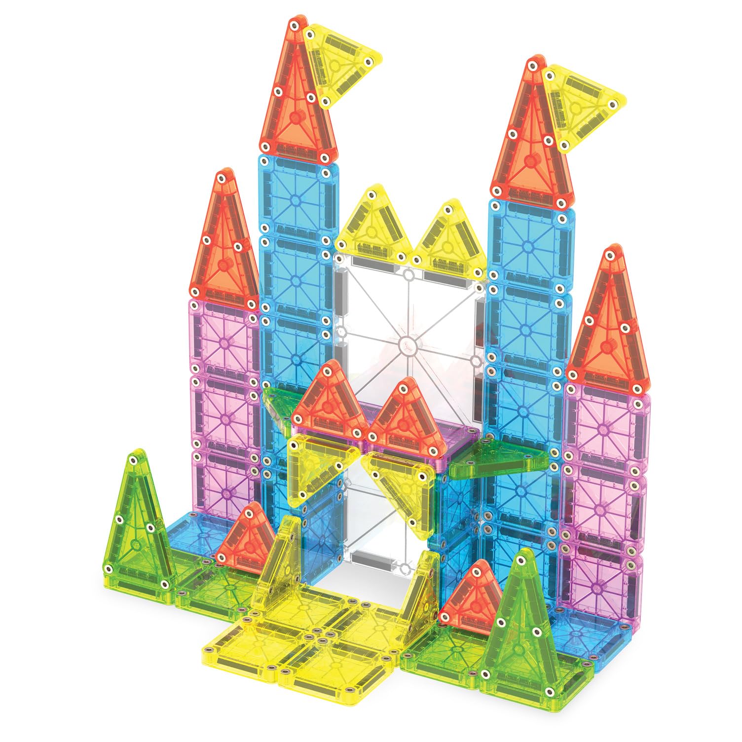 MAGNA-TILES comparación de tamaño entre microMAGS y piezas clásicas para viajar