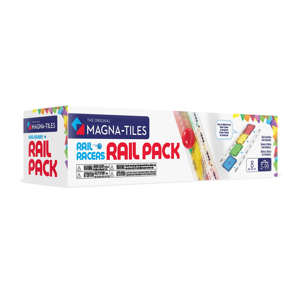 MAGNA-TILES front packaging showing eight clear rails and expansion benefits