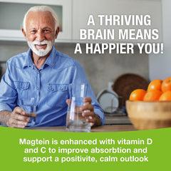 Hand holding Magtein capsule to show serving size and easy dosing benefit