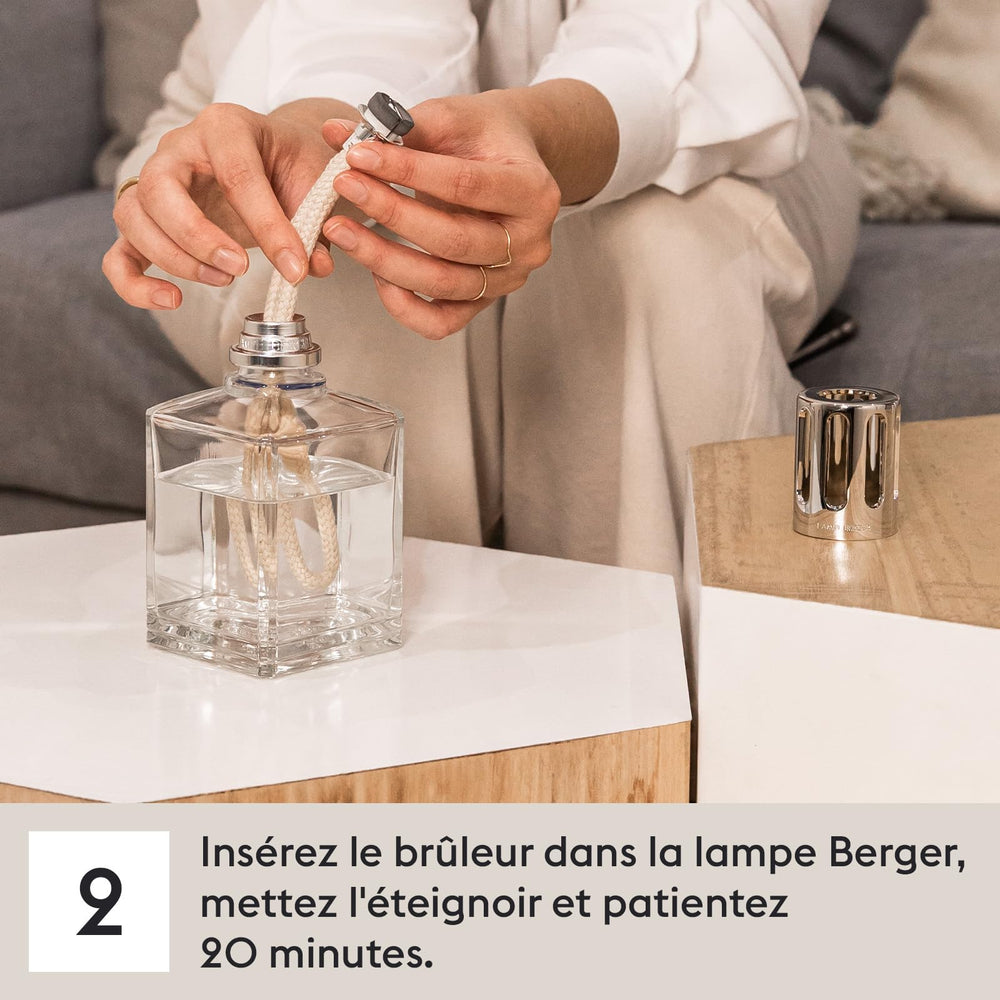 MAISON BERGER quemador instalado en lámpara difundiendo fragancia sin humo
