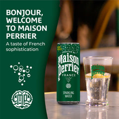 Maison Perrier latas en nevera transmitiendo consumo frío y listo para llevar