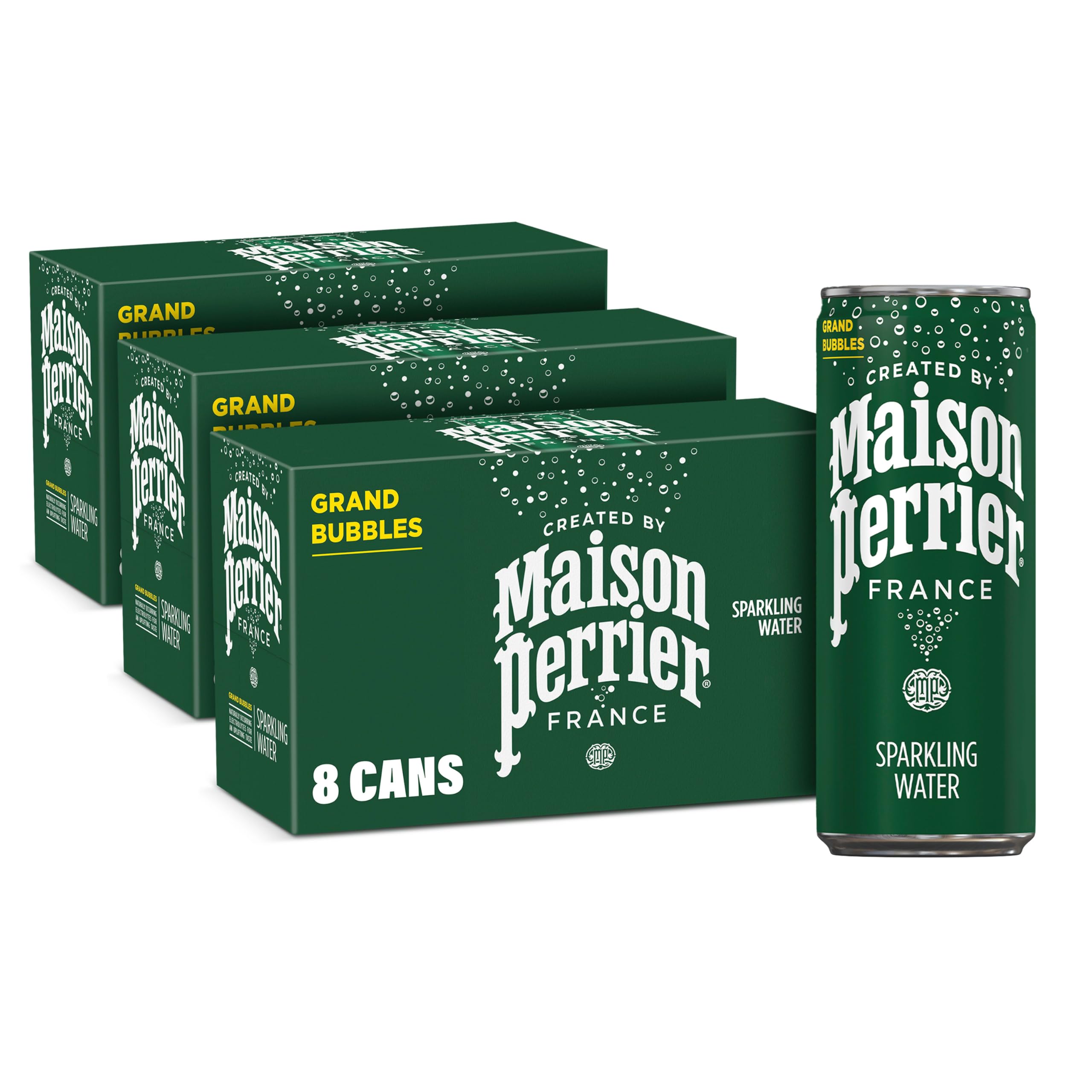 Maison Perrier lata frontal mostrando diseño elegante y refresco sin calorías