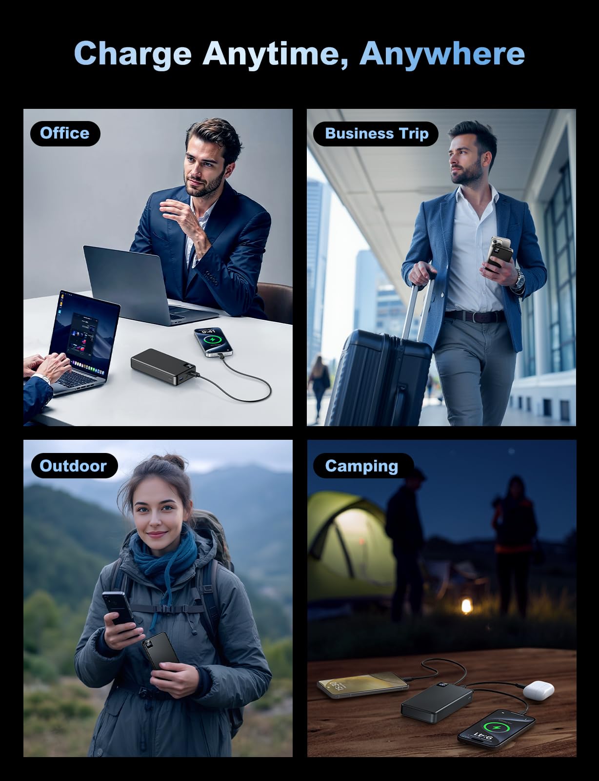 MaiVoz en camping alimentando dispositivos en exteriores sin enchufe