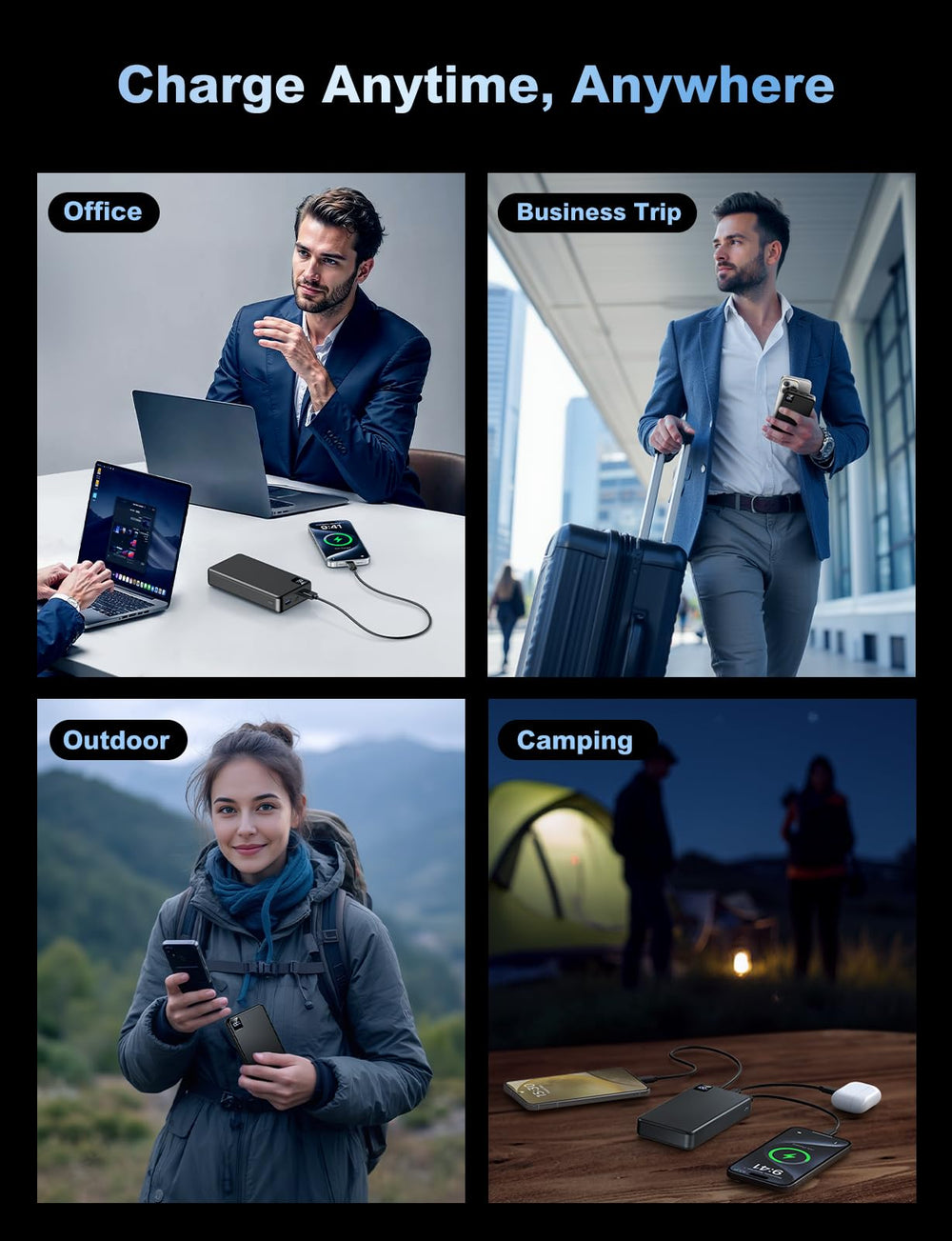 MaiVoz en camping alimentando dispositivos en exteriores sin enchufe