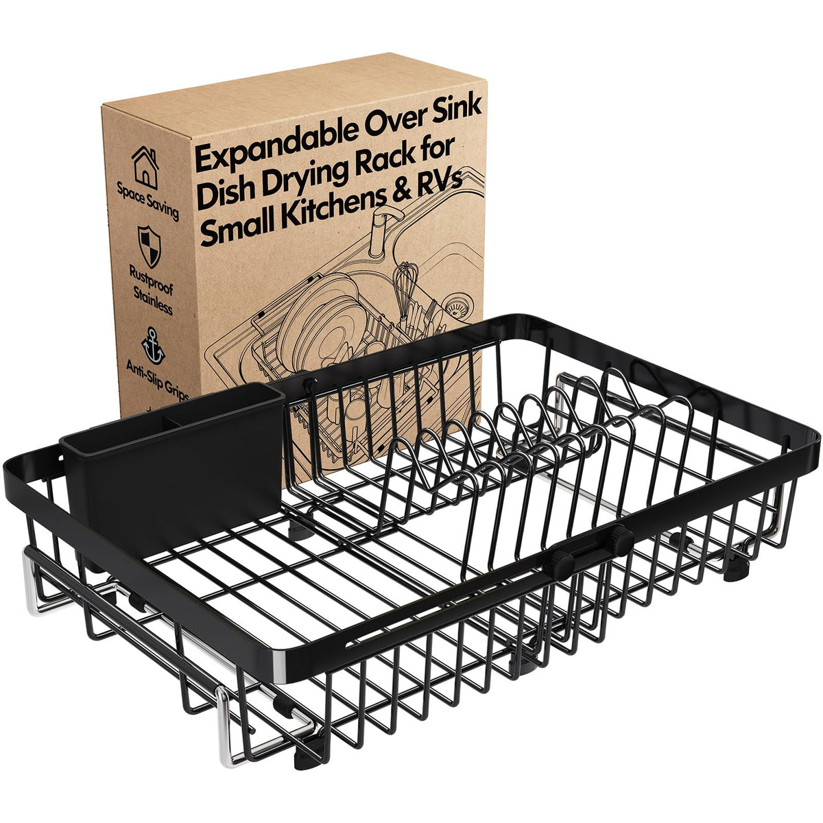 MAJALiS vista frontal del escurreplatos sobre fregadero con orden