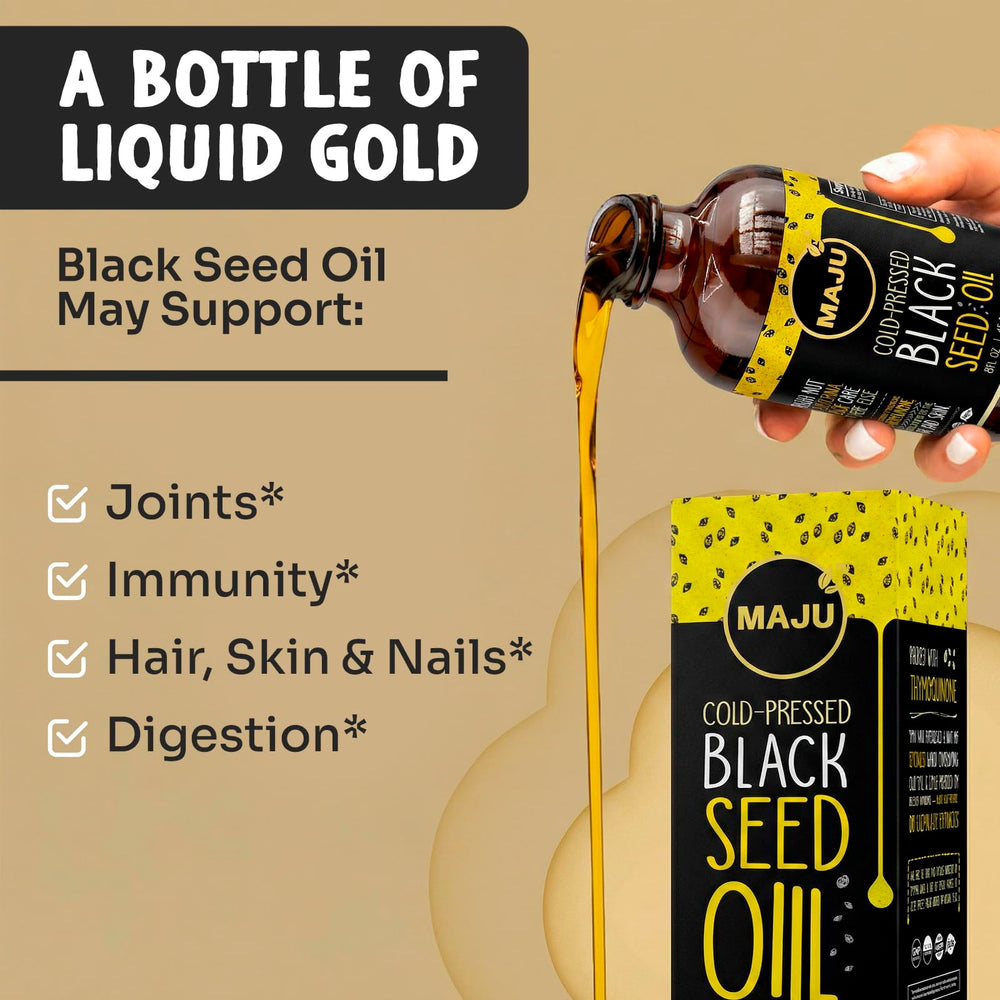 Maju Superfoods etiqueta legible con origen turco y alto timoquinona