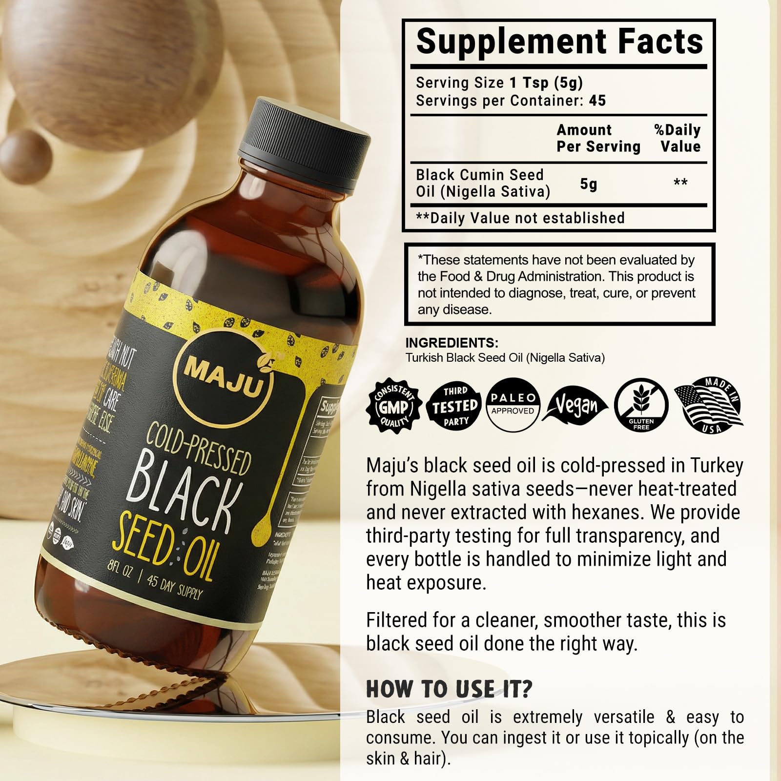 Maju Superfoods semillas Nigella sativa silvestres antes del prensado