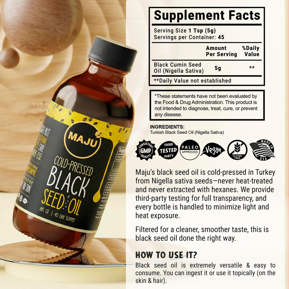 Maju Superfoods semillas Nigella sativa silvestres antes del prensado