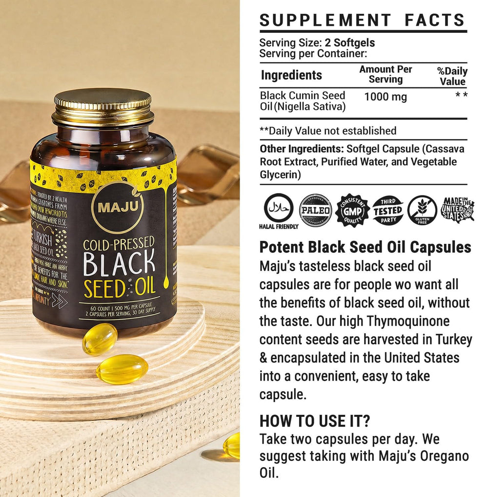 Maju Superfoods cápsula abierta con gota de aceite mostrando pureza