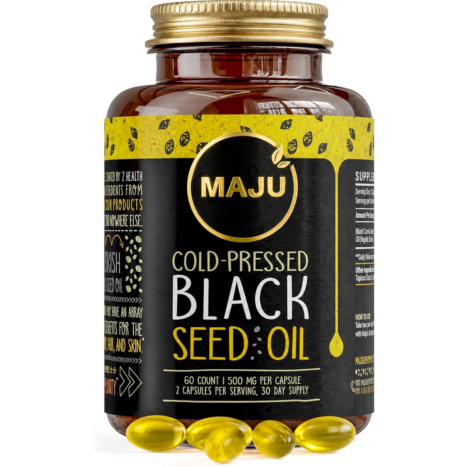Maju Superfoods frasco frontal mostrando diseño y cantidad 60 cápsulas