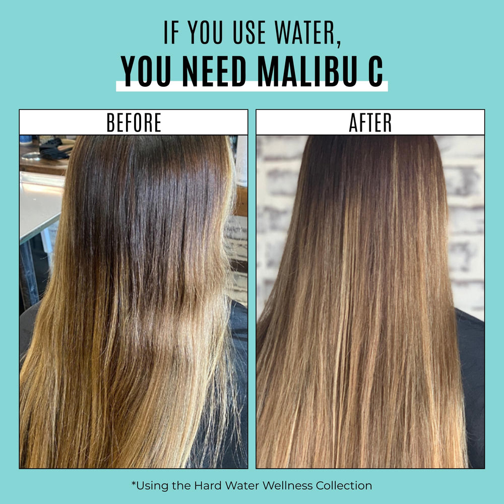 Malibu C en uso en la ducha eliminando acumulación mineral