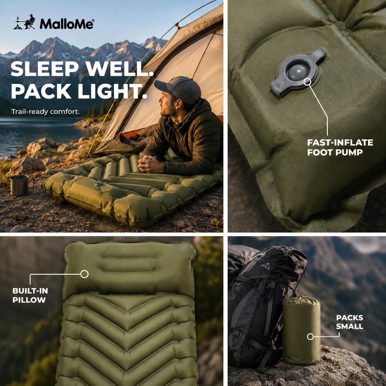 MalloMe almohada integrada, soporte de cabeza cómodo y práctico