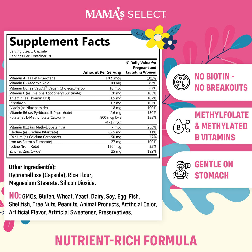 Mama's Select primer plano de cápsula pequeña, cómoda para tragar