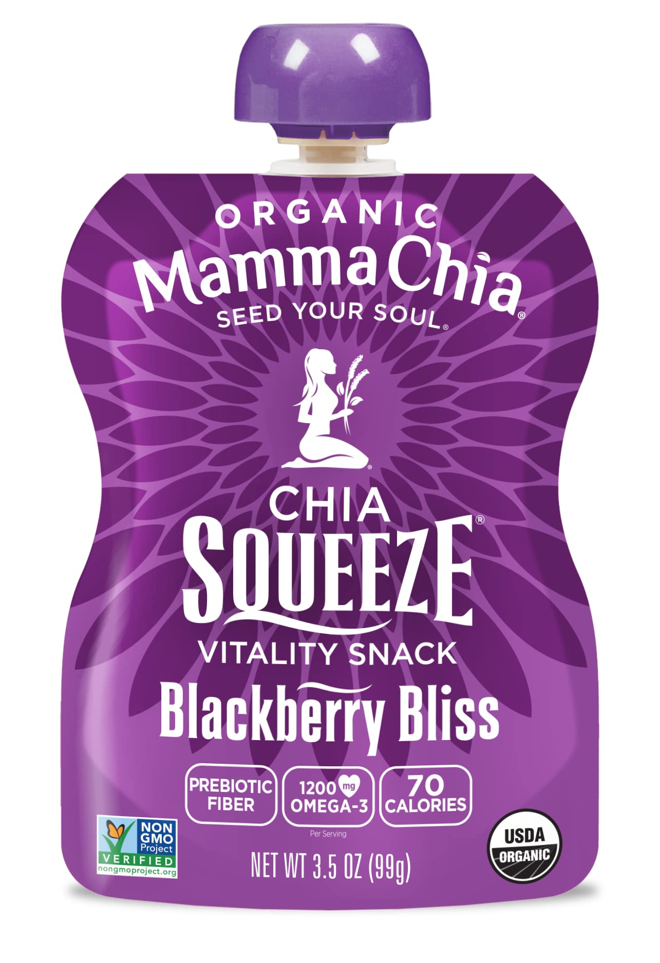 Mamma Chia textura del contenido con semillas de chía y moras, rica en fibra
