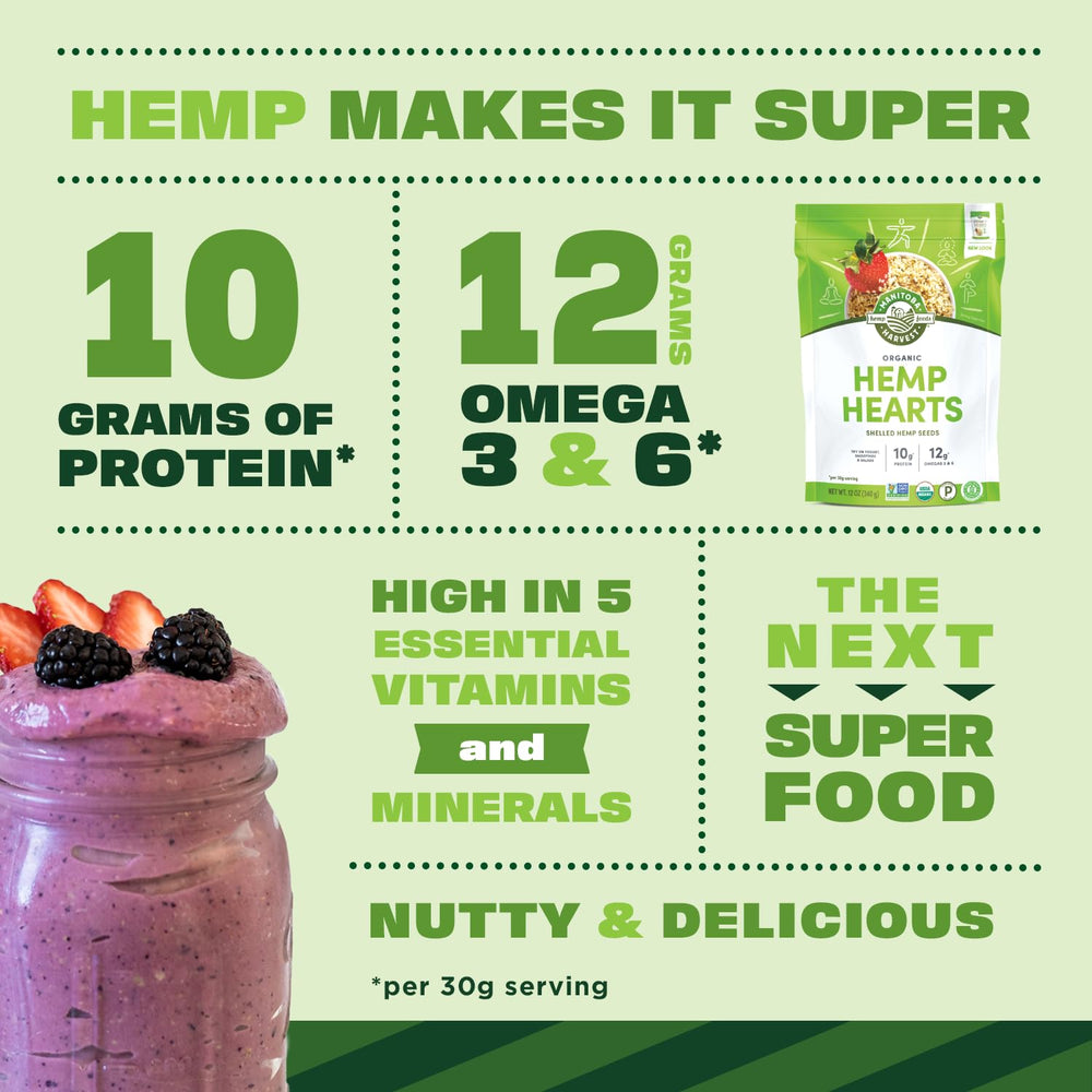 Manitoba Harvest Hemp Hearts mezcladas en batido para energía vegetal
