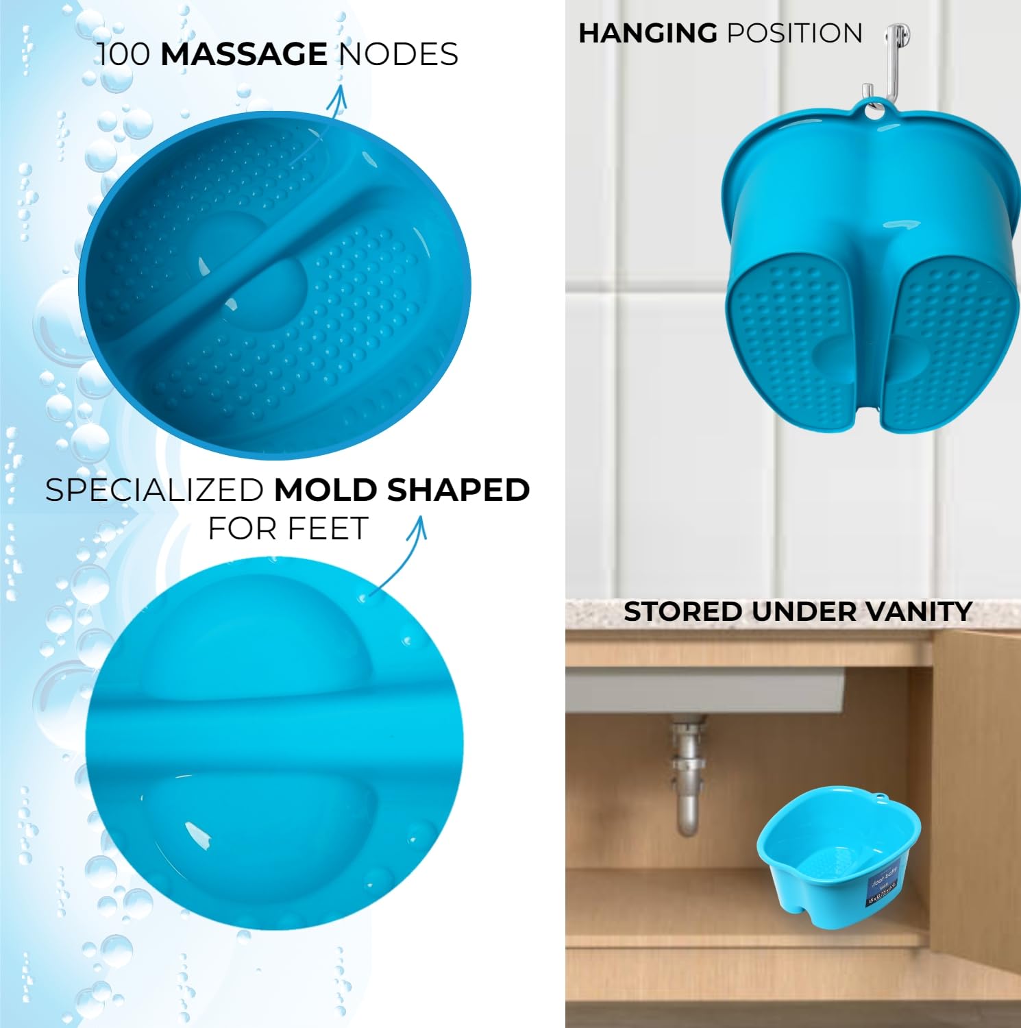 Mantello foot bath top view filled with water for comfortable immersion