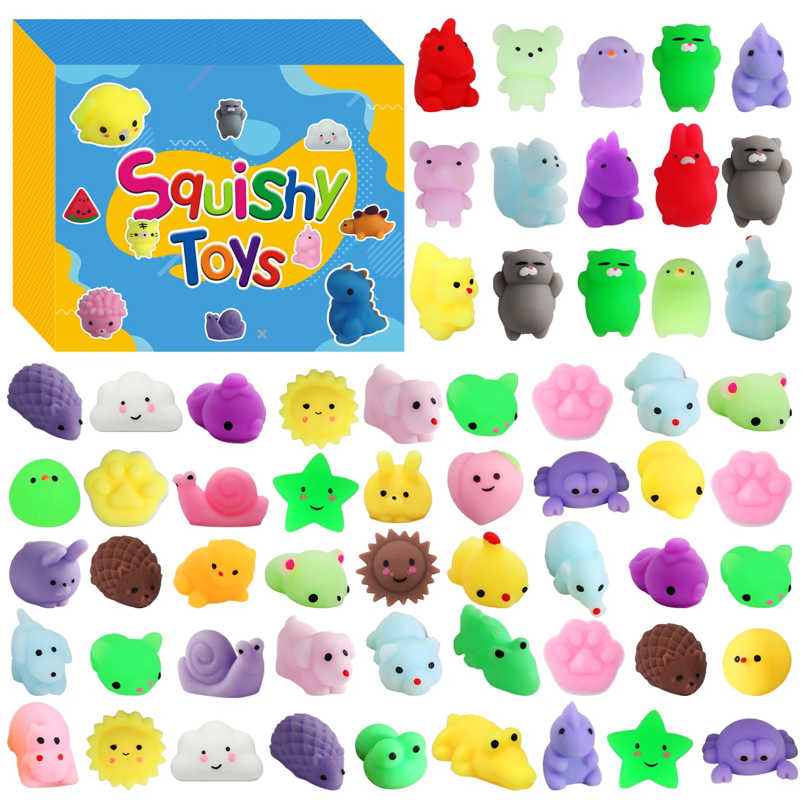 Mantyplay paquete frontal mostrando 200 mochi squishy, ideal para fiestas