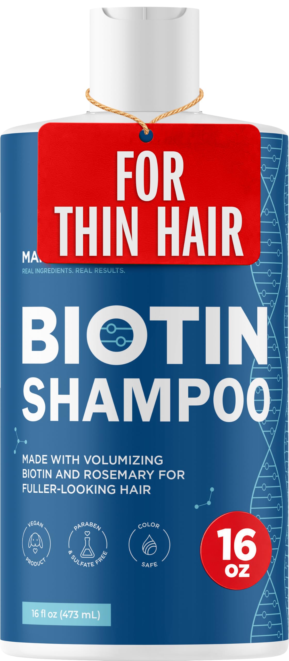 Maple Holistics botella frontal mostrando diseño y volumen, ideal para cabello fino
