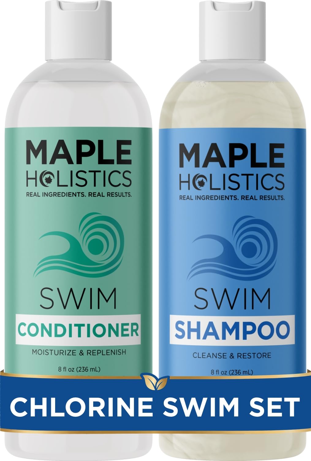 Maple Holistics front packaging showing both shampoo and conditioner for clear hair benefits