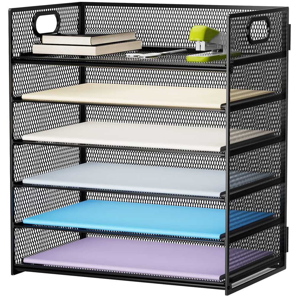 Marbrasse front view showing six tiers and neat paper storage benefit