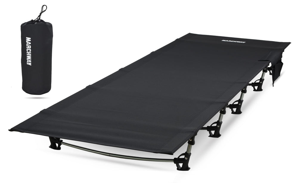 MARCHWAY front view of cot folded for lightweight transport and easy packing