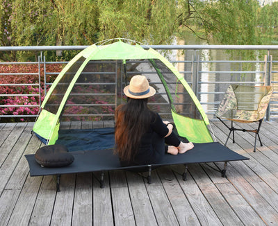 MARCHWAY cot in a basecamp scene showing versatile comfort for outdoor rest