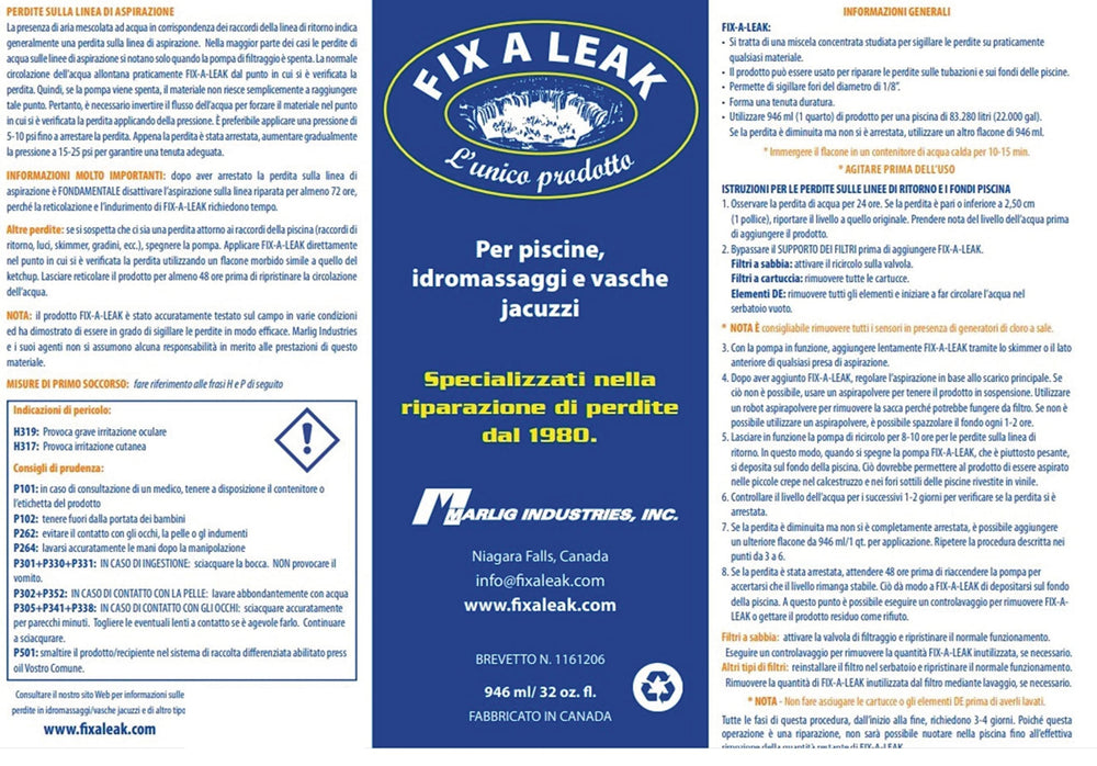 Marlig Fix-A-Leak textura densa enfocada, demuestra que se hunde y alcanza fugas