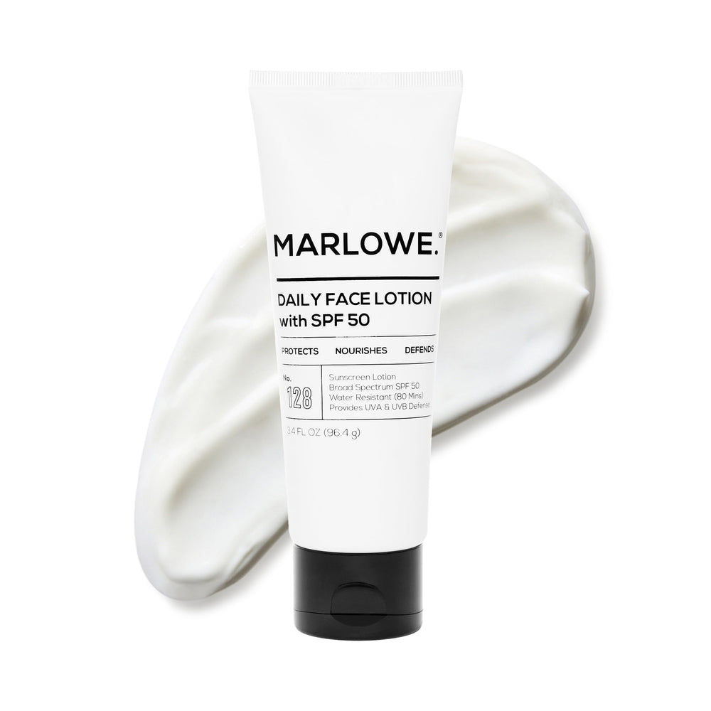 MARLOWE. envase frontal mostrando protección SPF 50 y diseño limpio