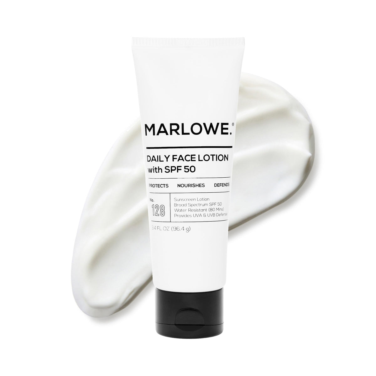 MARLOWE. envase frontal mostrando protección SPF 50 y diseño limpio