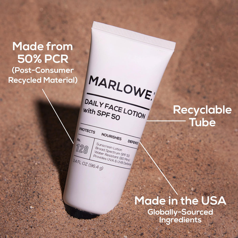MARLOWE. etiqueta con ingredientes clave hidratantes y calmantes