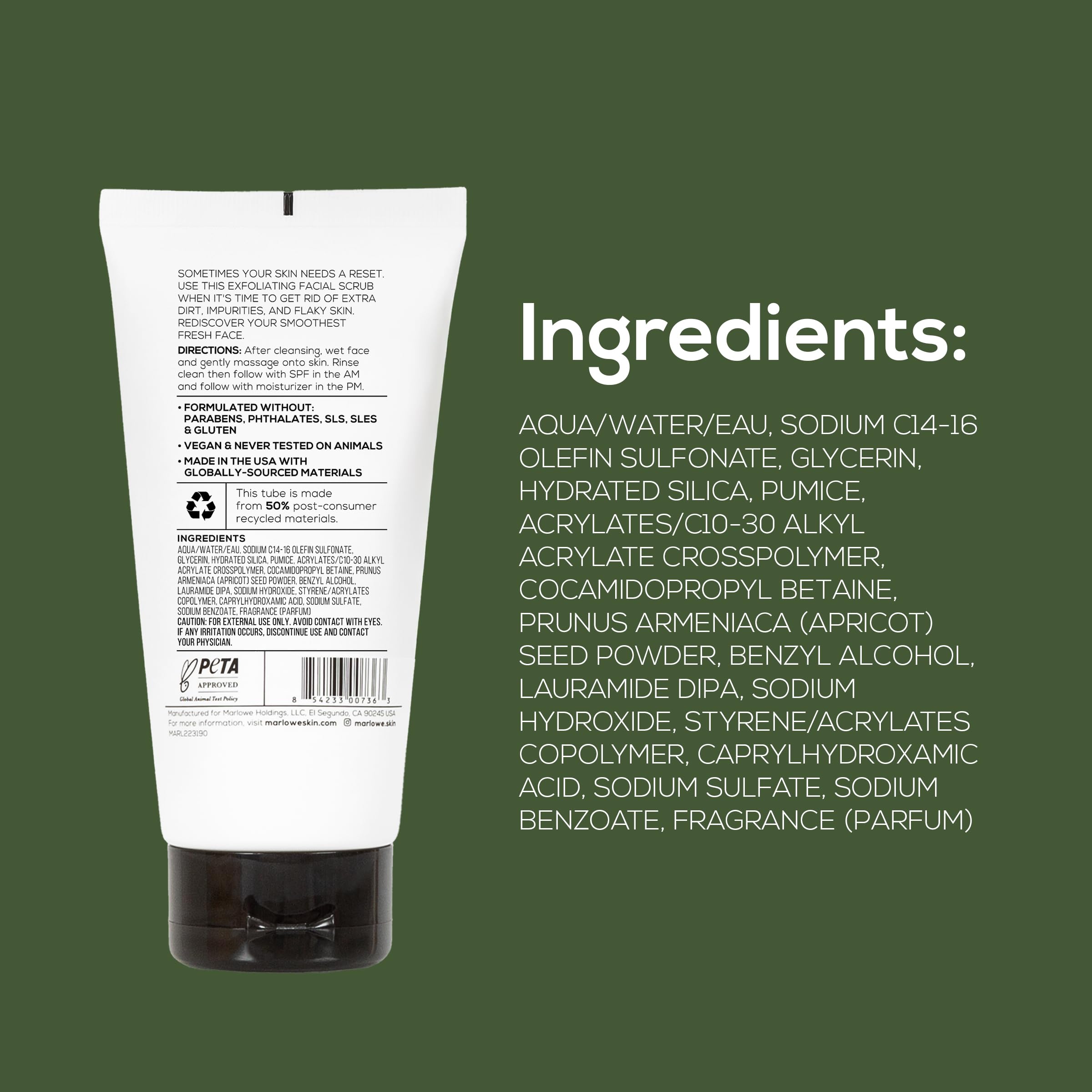 MARLOWE. mano masajeando el exfoliante sobre el rostro para renovar piel