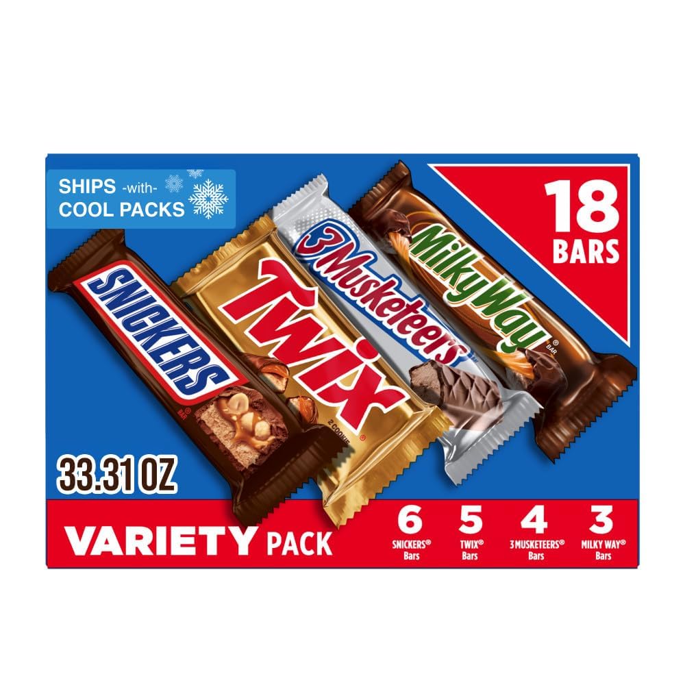 Mars caja surtida frontal mostrando las 18 barras y variedad