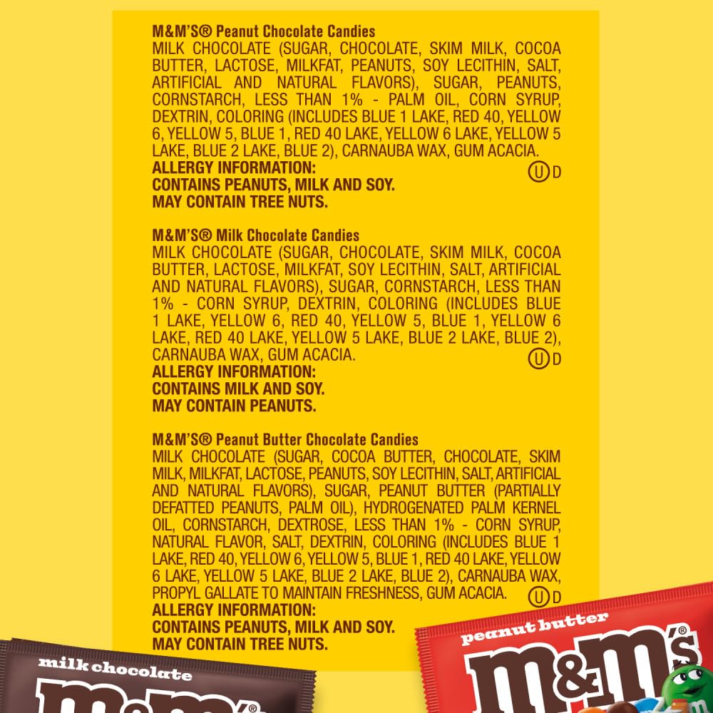 Mars M&M'S parte trasera del empaque con información nutricional y fabricante