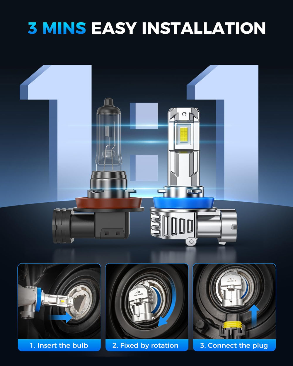 Marsauto conector y base H11 listos para instalación plug-and-play