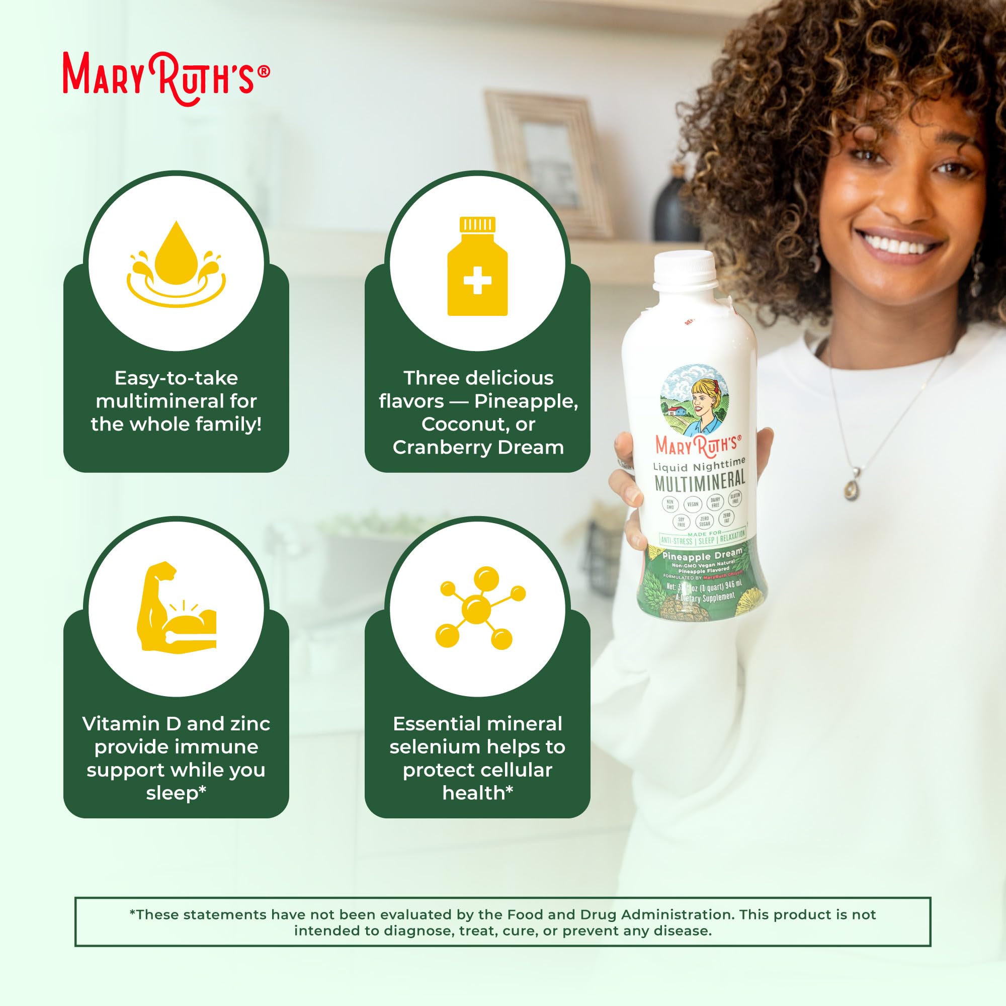 MARYRUTH'S botella en mano para comparar tamaño y porción familiar