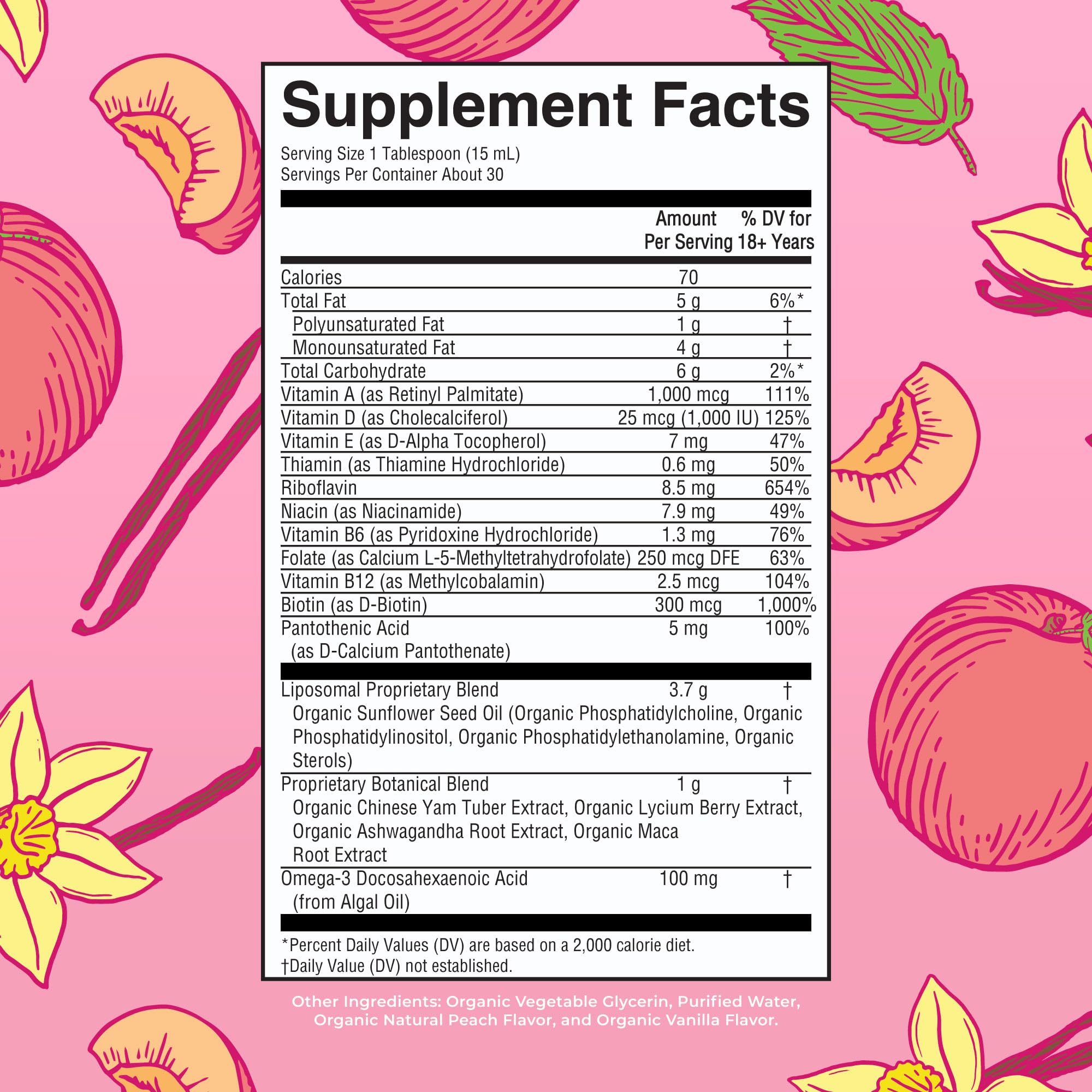 MARYRUTH'S detalle de etiqueta con lista de vitaminas y B12