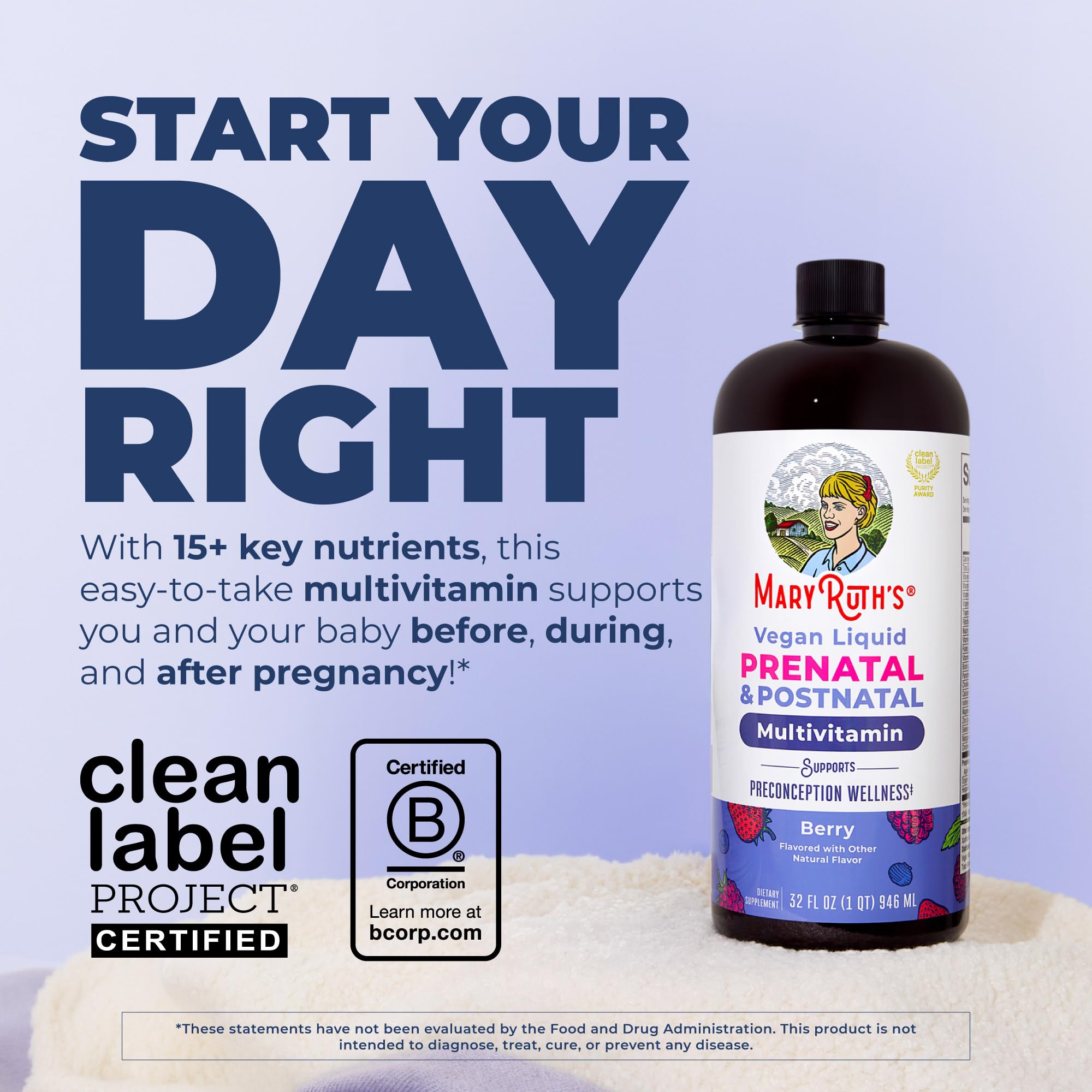 MARYRUTH'S etiqueta y detalles del frasco con lista de ingredientes y beneficios