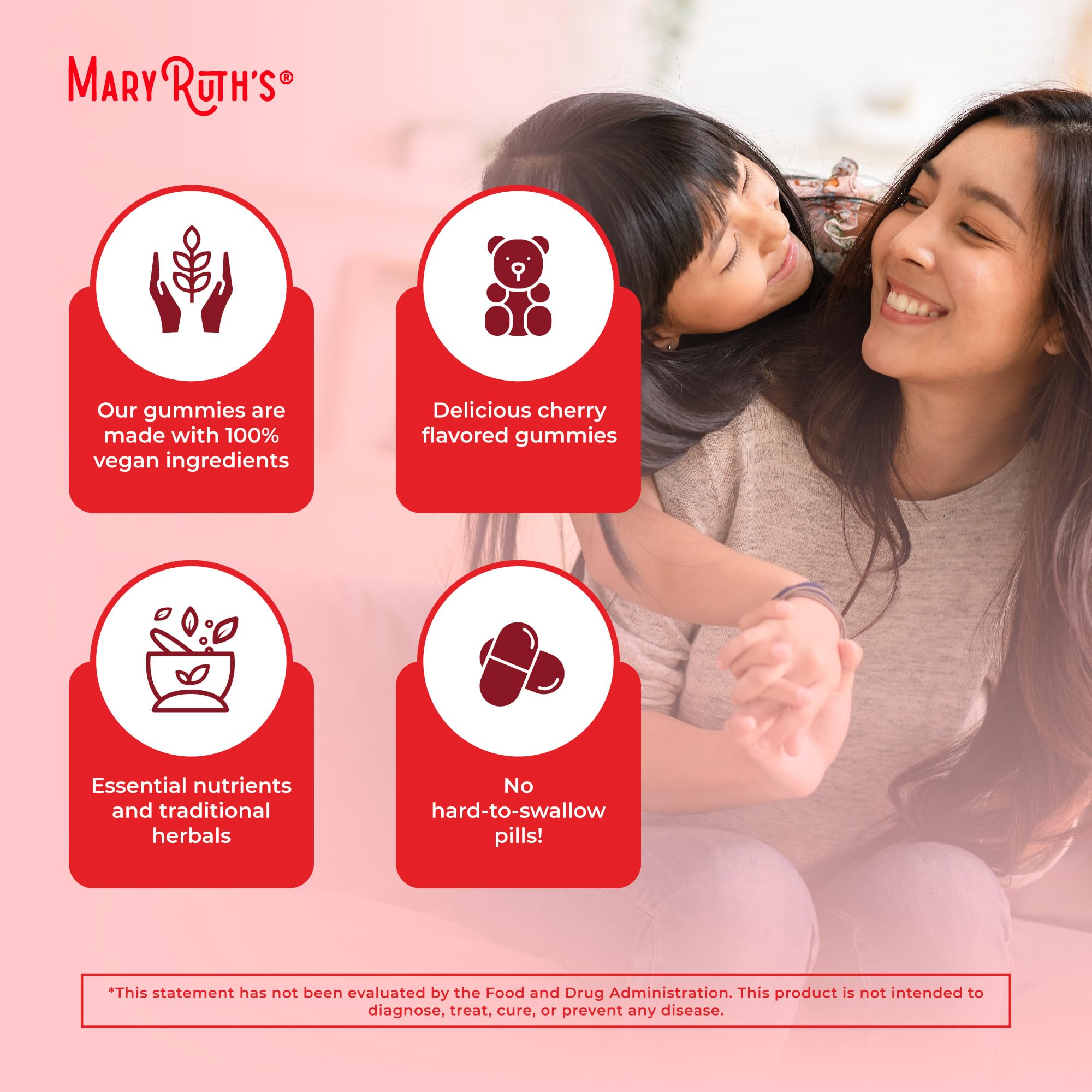 MARYRUTH'S envase abierto con gomitas para servir, acceso fácil y seguro