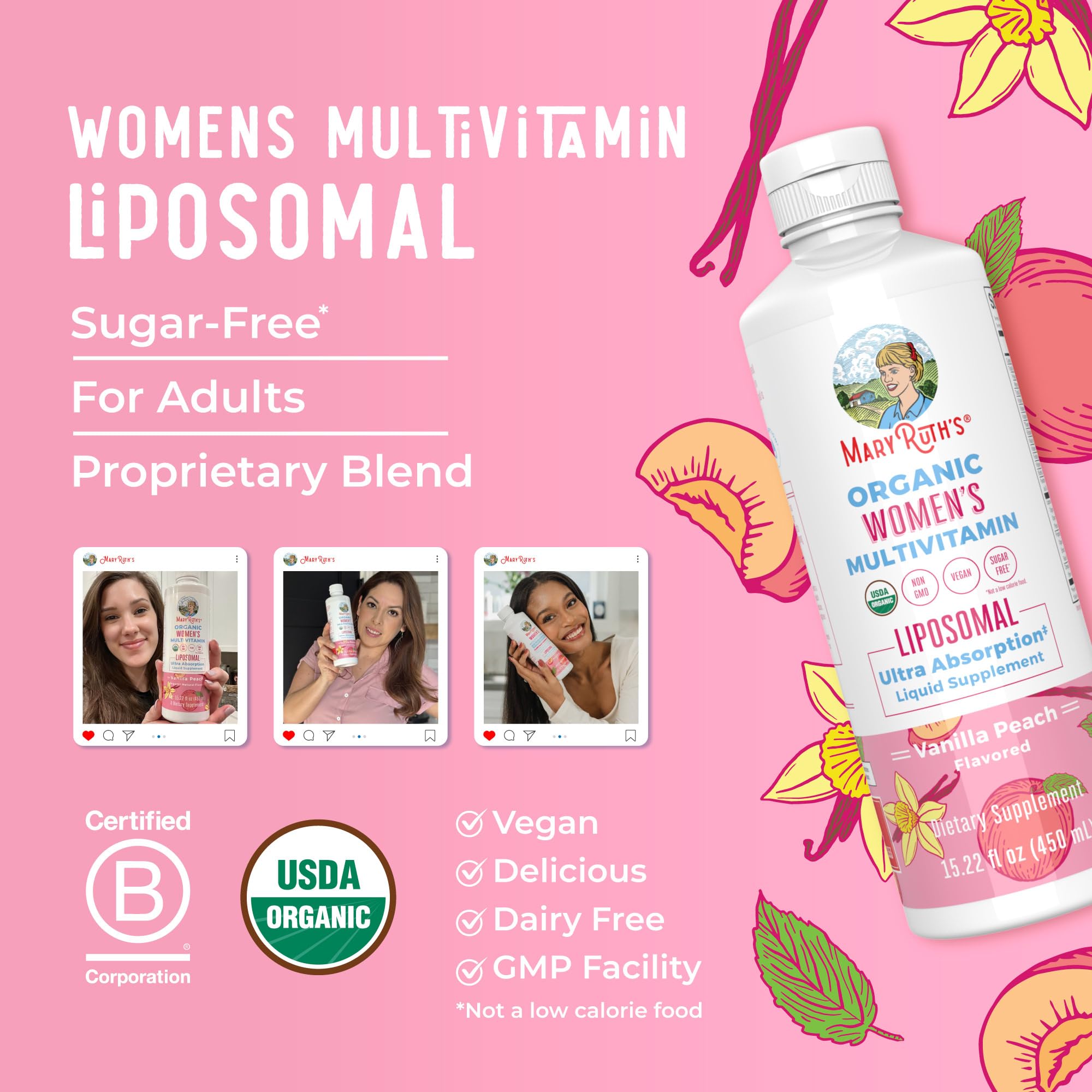 MARYRUTH'S mujer activa usando el multivitamínico en su rutina