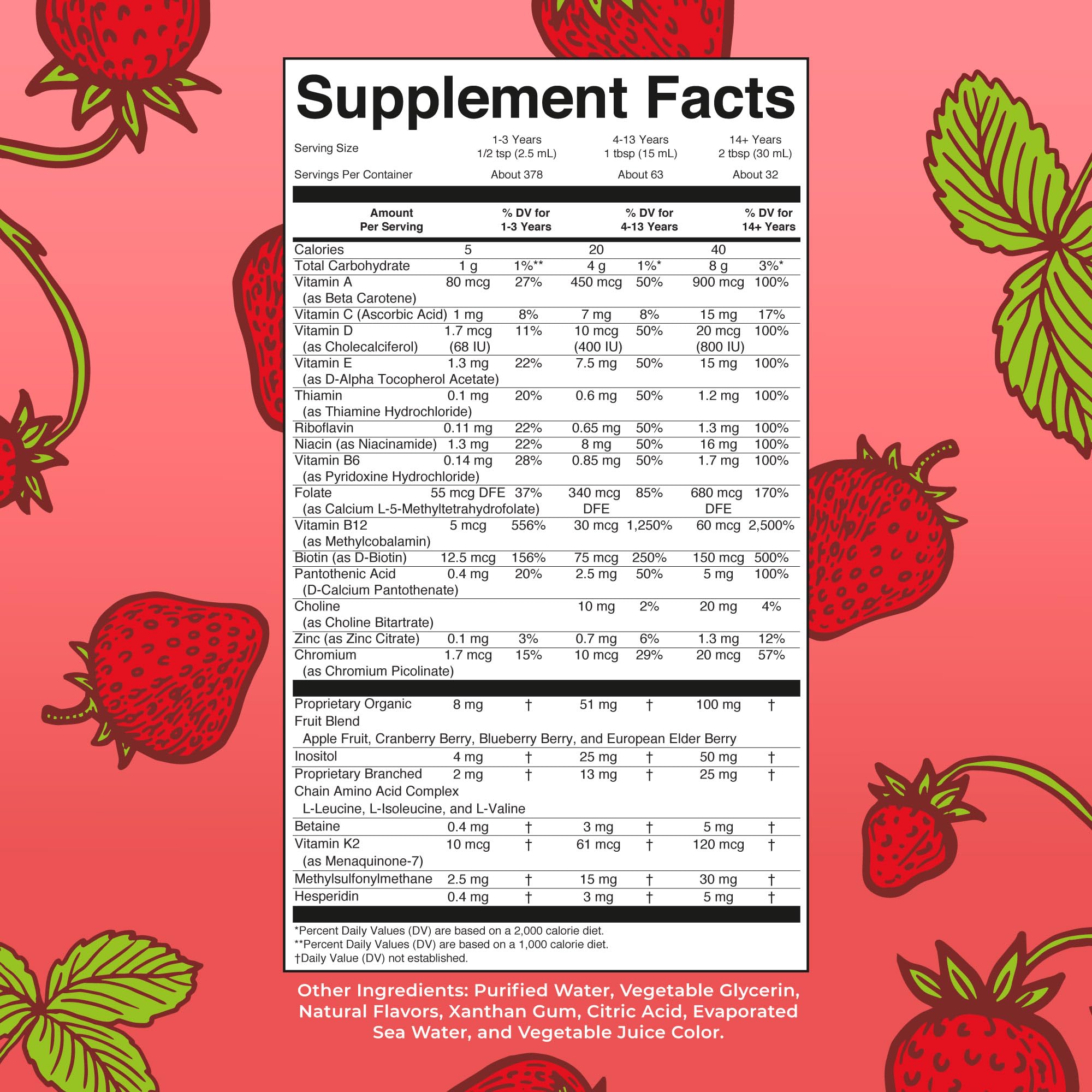 MaryRuth's primer plano de la etiqueta con lista de vitaminas y K2 para confianza