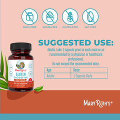 MARYRUTH'S etiqueta con lista de enzimas y certificaciones visibles