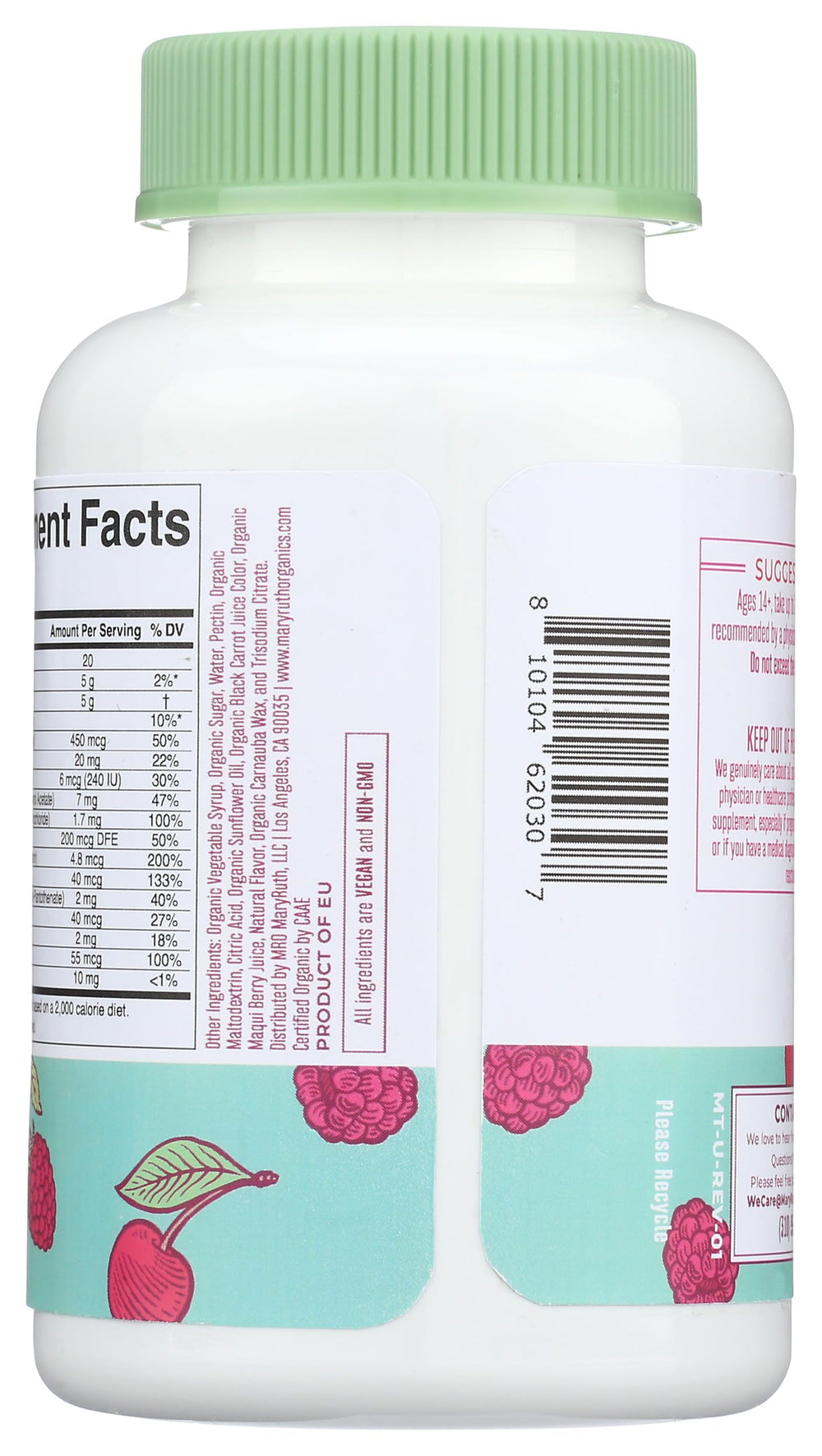 MARYRUTH'S etiqueta de ingredientes destacando vitaminas y minerales