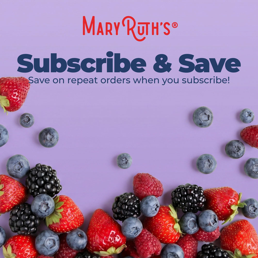 MARYRUTH'S primer plano de la etiqueta con folato y vitaminas destacadas