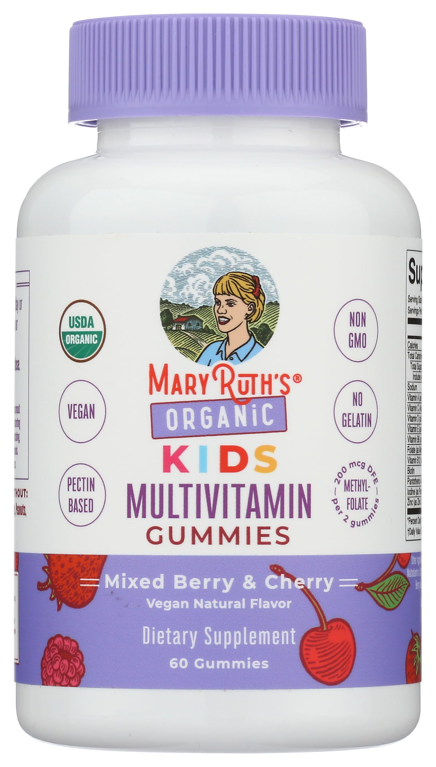 MARYRUTH'S etiqueta nutricional destacando vitaminas incluidas