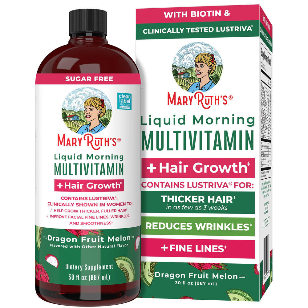 MARYRUTH'S front 30 oz bottle showing label and serving information for convenience