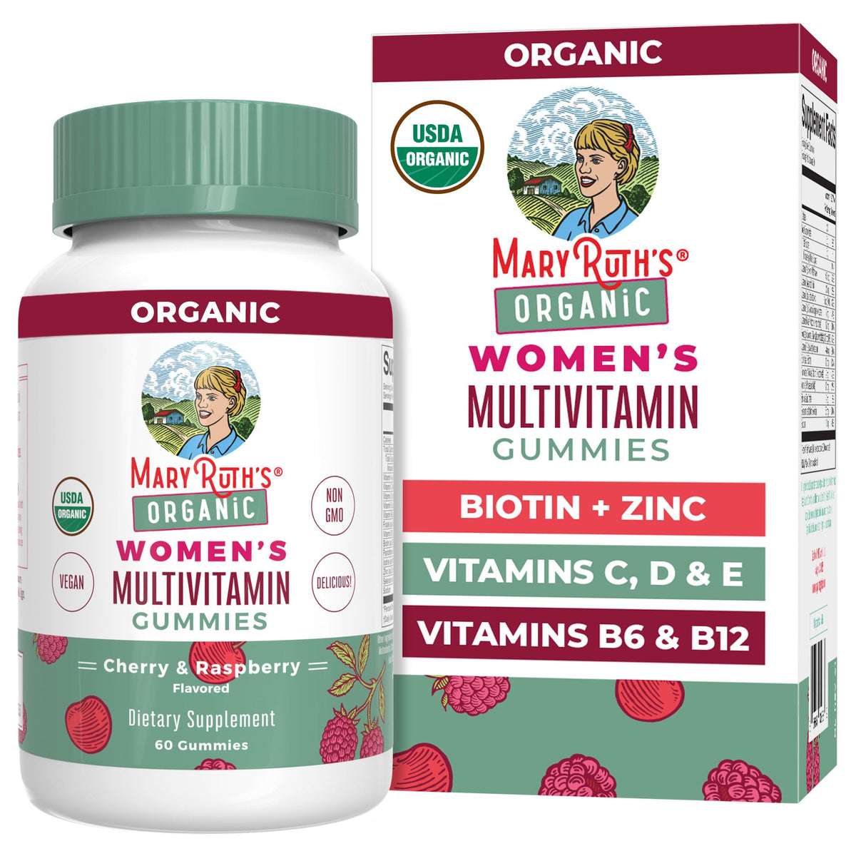 MARYRUTH'S envase frontal mostrando 60 gomitas y beneficios visibles
