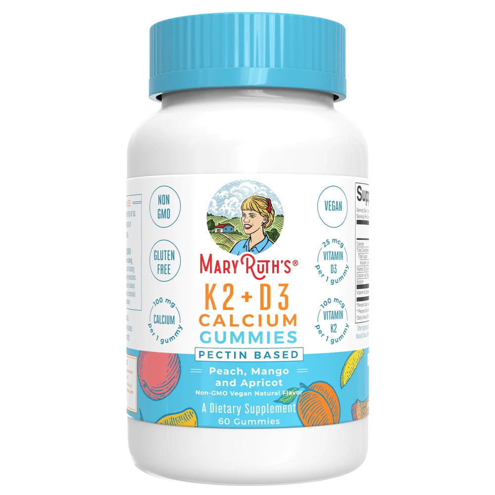 MARYRUTH'S front packaging showing 60-count bottle and flavors, clear product benefit