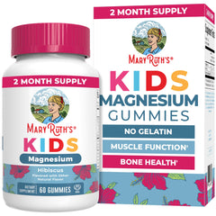 MARYRUTH'S front packaging showing hibiscus-flavored magnesium gummies and benefits