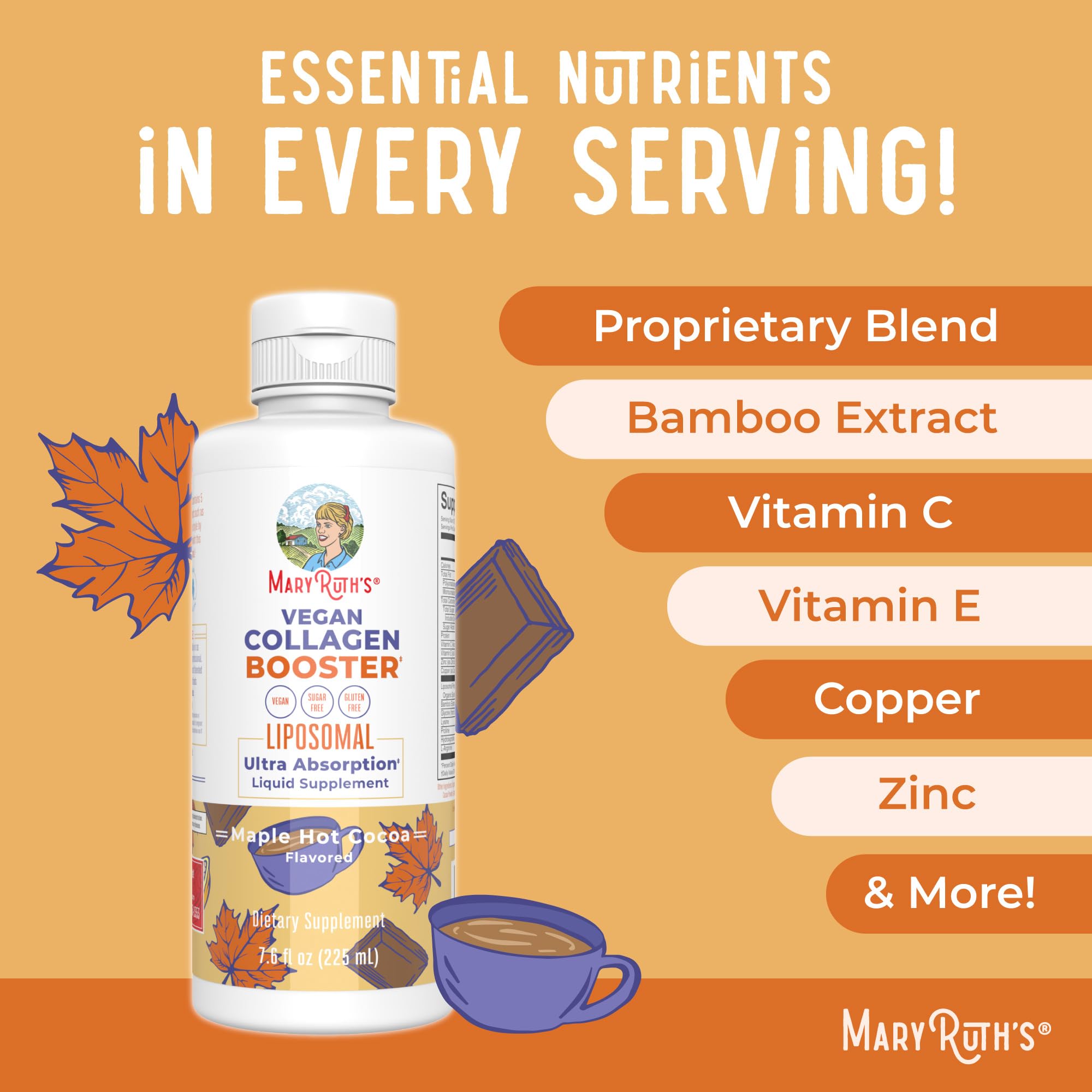 MARYRUTH'S ingredientes clave visibles destacando aminoácidos y vitaminas