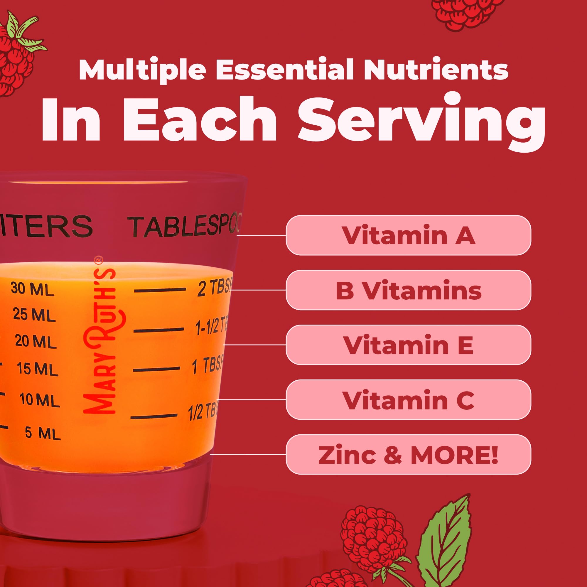 MARYRUTH'S etiqueta con lista de vitaminas y minerales en alta resolución